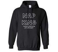 LOVE IS PERFECT Novelty Slogan Nap King, Eat Food And Sleep Joke Lazy Long Sleeve Hoody Sweatershirt Pullover for Men Unisex Hoodie Black XXXL