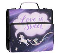 Love is Sweet Animal Unicorns Blue 3 Rings 1.5 inch Binder with Extra Pockets with Handle Easy to Carry Zippered Portfolio Suitable for Middle School