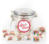 Love Is Sweet Candy Gift Jar For Valentines Day, Anniversary & Mothers Day - Exclusive To Burmont's (Swizzels Love Hearts)