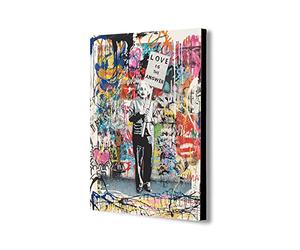 Love Is The Answer - Albert Einstein - Banksy Style - Canvas Wall Art Framed Print - Various Sizes (A4 12x8 inches)