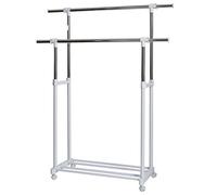 LOVE IT STORE IT Clothes Rack on Wheels - Double Height-Adjustable Clothes Rail - Sturdy and Extendable Side - White/Chrome - Modern Coat Rack