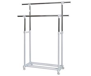 LOVE IT STORE IT Clothes Rack on Wheels - Double Height-Adjustable Clothes Rail - Sturdy and Extendable Side - White/Chrome - Modern Coat Rack