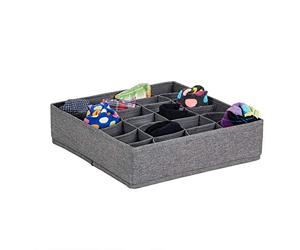 LOVE IT STORE IT Premium Drawer Organiser Wardrobe Organiser System with 24 Compartments Made of Linen, Reinforced with Cardboard Grey 30 x 30 x 8 cm