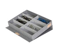 LOVE IT STORE IT Premium Glasses Box for 8 Glasses - Made of Linen Fabric - Glasses Storage and Presentation - Reinforced with Wood - Light Grey - 32 x 25 x 5.5 cm