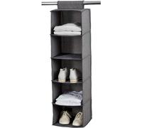 Love IT Store IT Premium Hanging Shelf for Clothes Rail - Wardrobe Organiser Made of Linen - Sturdy, Reinforced Shelves - 5 Compartments - Grey - 30 x 30 x 100 cm