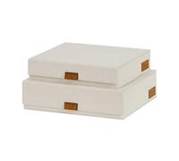 LOVE IT STORE IT Premium Pack of 2 Storage Boxes with Lid, Document Box, A4, Linen Fabric, Magnetic Closure, Hinged Lid, Beige, 28 x 23 x 6 cm and 31 x 25 x 8 cm
