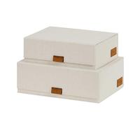 LOVE IT STORE IT - Premium - Pack of 2 Storage Boxes with Lid - Linen Fabric - Magnetic Closure Hinged Lid - Beige - 28 x 20 x 8.5 cm & 32 x 22 x 10.5 cm