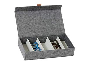 LOVE IT STORE IT Premium Storage Box for Glasses - Glasses Box Made Linen, Velvet Interior - Reinforced with Wood - with 5 Compartments - Grey - 30 x 17 x 6 cm