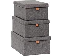 LOVE IT STORE IT Premium Storage Box with Lid Fabric - Set of 3 Linen - Baskets Reinforced with Cardboard - Grey - Various Sizes