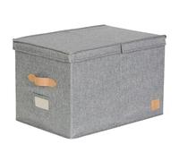 LOVE IT STORE IT Premium Storage Box with Lid, XL, Made of Linen Fabric, Labelling Field, Reinforced with Wood, Extra Large and Sturdy, Grey, 50 x 33 x 32 cm