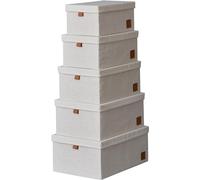 LOVE IT STORE IT Premium Storage Boxes with Lid, 5 Pieces, Box Set Made of Cotton Linen Fabric, Reinforced with Wood, Very Sturdy, Beige, 5 Different Sizes