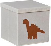 Love it Store IT - Premium Storage Cube with Lid - Cotton-Linen - Folding - Wooden Reinforcements - Kallax Compatible - 30 x 30 x 30 cm - Dino Pattern, Beige