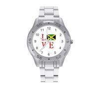Love Jamaican Flag Business Watch for Men Metal Band Watches Casual Gift Three-Hand Wrist Watch for Boyfriend Father