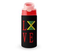 Love Jamaican Flag Cute Water Bottle with Straw Lid Stainless Steel Drink Tumbler Insulated Flip Top Cups 350ml