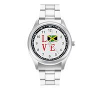 Love Jamaican Flag Watch for Men Metal Band Watches Business Gift Three-Hand Wrist Watch for Boyfriend Father