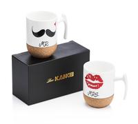 Love-KANKEI Mr and Mrs Ceramic Mugs with Novelty Cork Bottom - Wedding Gifts/Valentines Gifts for Couples - Set of 2/10.5 oz