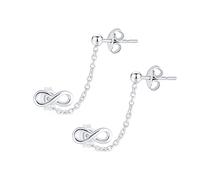 Love Knot Infinity Symbol Double Pierced Cartilage Ear Lobe Helix Chain & Ear Stud Earrings For Women .925 Sterling Silver