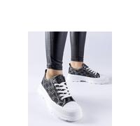 Love Lace Women's Antonella Monogram Elegant Lace Up Sneakers with Comfort in Black | Size: 7.5 Love Lace Black 7.5
