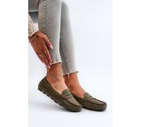Love Lace Women's Classic Suede Moccasins with Front Strap for Everyday Wear in Green | Size: 4.5 Love Lace Green 4.5