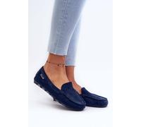 Love Lace Women's Classic Suede Moccasins with Rounded Toe & Removable Insole in Blue | Size: 4.5 Love Lace Blue 4.5