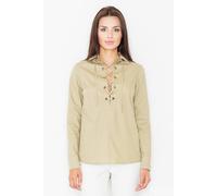 Love Lace Women's Cotton Blend Long Sleeve Deep Neck Twisted Blouse in Khaki | Size: Large Love Lace Khaki L