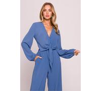 Love Lace Women's Crepe Crop Blouse with Deep V Tie Front in Blue | Size: XL Love Lace Blue XL