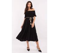 Love Lace Women's Flared Summer Midi Dress with Ruffle Spanish Neck in Black Love Lace Black One Size