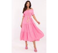 Love Lace Women's Flared Summer Midi Dress with Tie Belt in Pink Love Lace Pink One Size