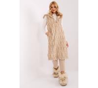 Love Lace Women's Hooded Faux Fur Vest with Zip Front in Beige | Size: Medium/Large Love Lace Beige M/L