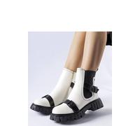 Love Lace Women's Insulated Ankle Boots Chunky Sole Side Zip for Cold Weather in White | Size: 4.5 Love Lace White 4.5