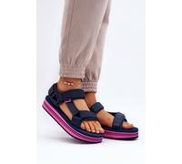 Love Lace Women's Lee Cooper Textile Velcro Sandals with Foam Platform Summer in Blue | Size: 6.5 Love Lace Blue 6.5