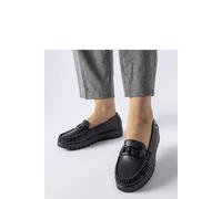 Love Lace Women's Lionella Moccasins with Buckle Wedge Heel in Black | Size: 6.5 Love Lace Black 6.5