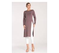 Love Lace Women's Long Sleeve Round Neck Tunic with Side Slit in Brown | Size: Small Love Lace Brown S