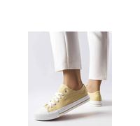Love Lace Women's Shiny Golden Summer Sneakers with Thick Flat Sole & Rounded Toe in Yellow | Size: 6.5 Love Lace Yellow 6.5