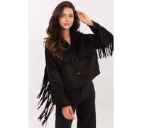 Love Lace Women's Short Fringed Transitional Jacket with Buttons in Black Love Lace Black One Size