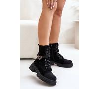 Love Lace Women's Soft Touch Suede Insulated Lace Zip Flat Warm Boots in Black | Size: 6.5 Love Lace Black 6.5