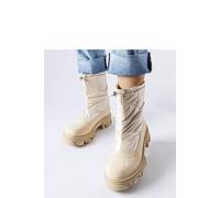 Love Lace Women's Suede Cuff Winter Snow Boots Slip On Flat Heel Round Toe in Beige | Size: 6.5 Love Lace Beige 6.5