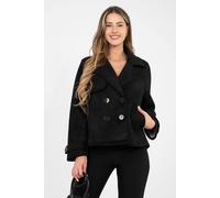 Love Lace Women's Suede Short Double Breasted Transitional Coat Style 224727 in Black Love Lace Black One Size