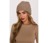Love Lace Women's Warm Relaxed Thick Ribbed Knit Beanie Hat Folded Edge Soft Yarn in Beige Love Lace Beige One Size