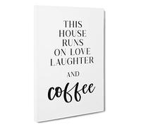 Love Laughter And Coffee Typography Canvas Print | Gallery Wrapped 30mm Frame Wall Art | 30x20 inches | Ready to Hang | Contemporary Typography Picture | Living Room Bedroom Lounge Office