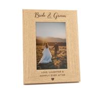 'Love Laughter And Happily Ever After' Engraved Bride And Groom Photo Frame - Bride And Groom Gifts - Newlywed Gifts - Wedding Gifts For The Couple - 6x4" Portrait Photo Frame