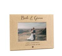 'Love Laughter And Happily Ever After' Engraved Bride And Groom Photo Frame - Bride And Groom Gifts - Newlywed Gifts - Wedding Gifts For The Couple - 6x4" Landscape Photo Frame