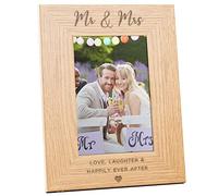 'Love Laughter And Happily Ever After' Engraved Wedding Photo Frame | Mr And Mrs Frame | Engraved Wedding Gifts For Bride And Groom | Unique Wedding Gifts For Couple | 6x4" Portrait