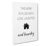 Love Laughter And Laundry Typography Canvas Print | Gallery Wrapped 30mm Frame Wall Art | 30x20 inches | Ready to Hang | Contemporary Typography Picture | Living Room Bedroom Lounge Office