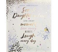 Love & Laughter Son & Daughter-in-Law Anniversary Card from the Range - Blue Tits - Foil Finish