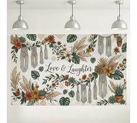Love & Laughter Wall Backdrop, Bohemian Floral Plant Decor, Green Orange Rustic Party Background for Photography Events, Indoor/Outdoor Decoration 71x43 Inch