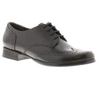 Love Leather Angelica Ladies Black Brogue Rounded Toe School Shoes, Size: 5