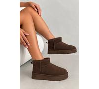 Love Lemonade Alpine Comfort Faux Suede Fur Lined Ultra Mini Boots In Brown Brown
