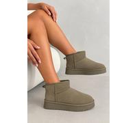 Love Lemonade Alpine Comfort Faux Suede Fur Lined Ultra Mini Boots In Khaki Khaki