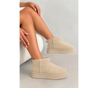 Love Lemonade Alpine Comfort Faux Suede Fur Lined Ultra Mini Boots In Nude Nude